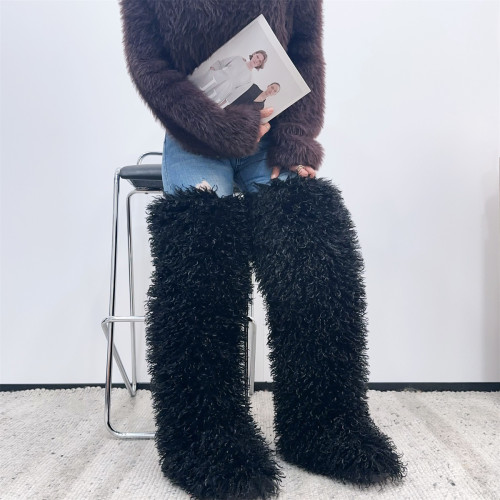 High Imitation Beach Wool Fleece Snow Boots Imitation Raccoon Fur Fox Fur High Boots Thigh High Boots