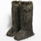 25 New High Boots Knee-High Snow Boots Warm Imitation Raccoon Fur Boots Y2K Fur Boots Hot Girl Boots RA5015