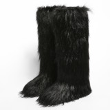 25 New High Boots Knee-High Snow Boots Warm Imitation Raccoon Fur Boots Y2K Fur Boots Hot Girl Boots RA5015