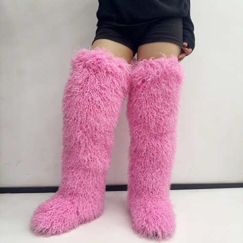 High Imitation Beach Wool Fleece Snow Boots Imitation Raccoon Fur Fox Fur High Boots Thigh High Boots