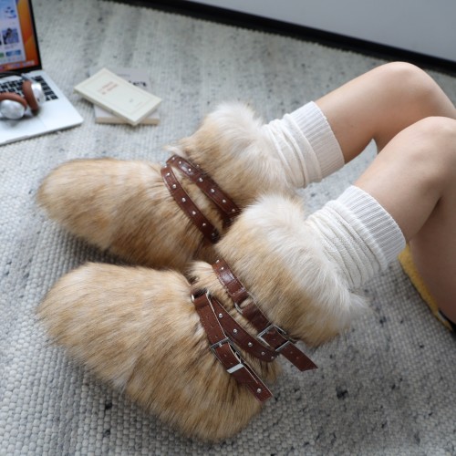 25 Hot Girl Thick-Soled Snow Boots Y2K Punk Faux Shearling Boots Studded Boots Height-Increasing Furry Boots MO40125