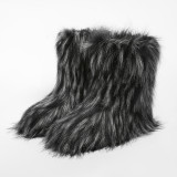European and American Style Plush Snow Boots for Women Winter Non-Slip Furry Shoes Imitation Raccoon Fur Warm Y2K Plus Size