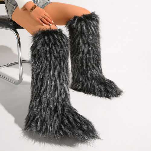 25 New High Boots Knee-High Snow Boots Warm Imitation Raccoon Fur Boots Y2K Fur Boots Hot Girl Boots RA5015