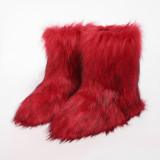 European and American Style Plush Snow Boots for Women Winter Non-Slip Furry Shoes Imitation Raccoon Fur Warm Y2K Plus Size