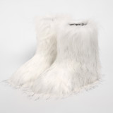 European and American Style Plush Snow Boots for Women Winter Non-Slip Furry Shoes Imitation Raccoon Fur Warm Y2K Plus Size