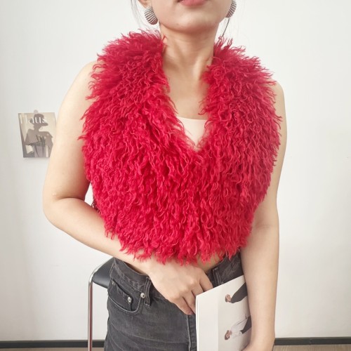 New European and American Style Fur Vest Imitation Beach Wool Sexy Backless Halter Pullover Curly Wool Leg Warmers Set
