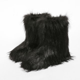 European and American Style Plush Snow Boots for Women Winter Non-Slip Furry Shoes Imitation Raccoon Fur Warm Y2K Plus Size