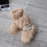 25 Hot Girl Thick-Soled Snow Boots Y2K Punk Faux Shearling Boots Studded Boots Height-Increasing Furry Boots MO40125