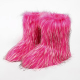 European and American Style Plush Snow Boots for Women Winter Non-Slip Furry Shoes Imitation Raccoon Fur Warm Y2K Plus Size