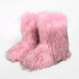 European and American Style Plush Snow Boots for Women Winter Non-Slip Furry Shoes Imitation Raccoon Fur Warm Y2K Plus Size