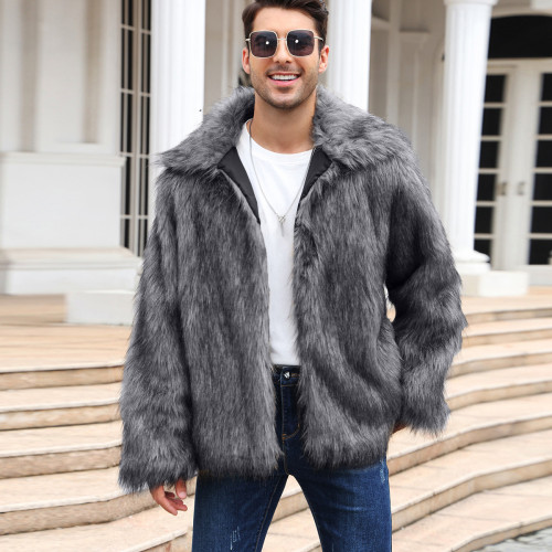 F0641 Cross-Border European and American Men's Lapel Short Imitation Fur Jacket Warm Coat Overcoat