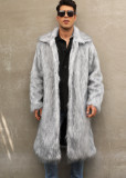 T0794 Autumn Winter New Men's Square Collar Faux Fur Long Coat Men's European and American Foreign Trade In Stock