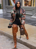 Amazon Autumn Winter New European and American Women's Fashion Retro Camouflage Print Short Jacket Cotton Coat