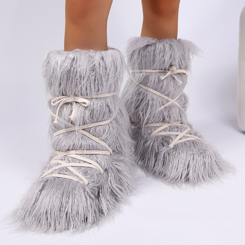 Cross-Border Same Style as Youth 2025 Winter European and American Fashion Space Boots Furry Style Moon Boots Snow Boots Women's Fleece-Lined