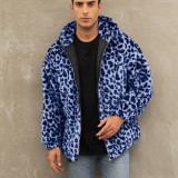 F0836 Cross-Border Hot-Selling Men's Autumn Winter Warm Plush Leopard Print Coat Faux Fur Zipper Hooded Jacket