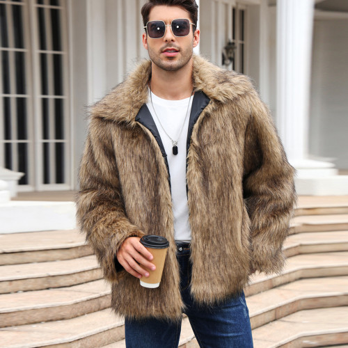 F0641 Cross-Border European and American Men's Lapel Short Imitation Fur Jacket Warm Coat Overcoat