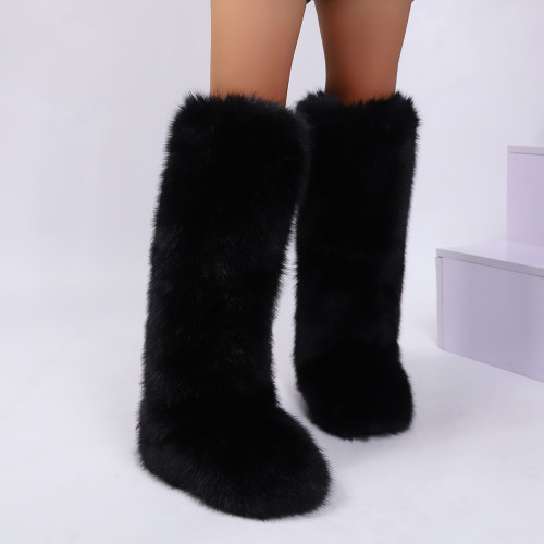 2025 New High Boots Knee-High Snow Boots for Women Warm Faux Fox Fur Boots Y2K Fur Boots