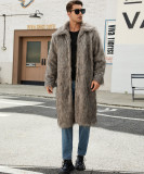 T0794 Autumn Winter New Men's Square Collar Faux Fur Long Coat Men's European and American Foreign Trade In Stock