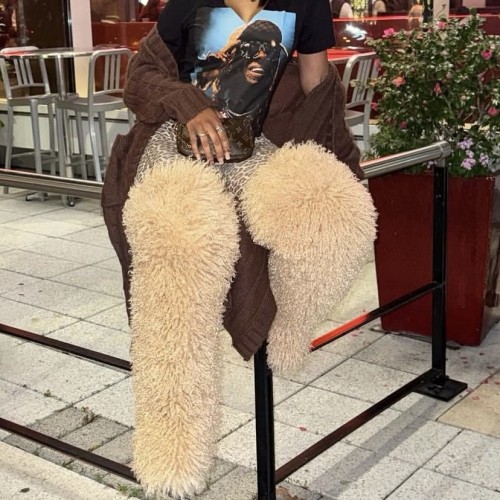 Cross-Border Autumn Winter Women Outdoor 72cm Thigh High Boots Beach Wool Over-the-Knee Fur Snow Boots Women