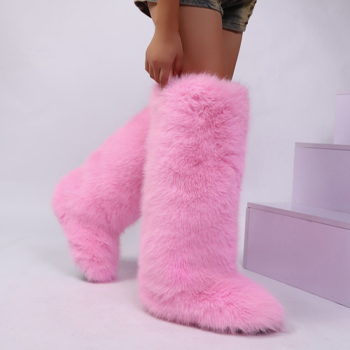 2025 New High Boots Knee-High Snow Boots for Women Warm Faux Fox Fur Boots Y2K Fur Boots