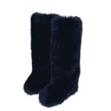 Cross-Border High Imitation Fox Fur Snow Boots Furry Flat Bottom Autumn Winter Warm Fashion Round Toe Hot Girl Over-the-Knee Fur Boots