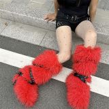 European and American Style Furry Snow Boots for Women Winter 2025 New Warm High Tube Cross Strap Rivet Non-Slip Cotton Shoes