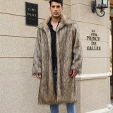 T0794 Autumn Winter New Men's Square Collar Faux Fur Long Coat Men's European and American Foreign Trade In Stock