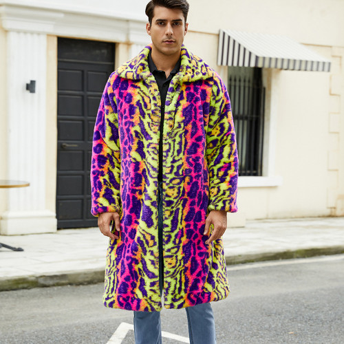 F0796 Foreign Trade Autumn Winter European Size Plus Size Men's Faux Fur Coat Long Plush Windbreaker