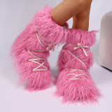 Cross-Border Same Style as Youth 2025 Winter European and American Fashion Space Boots Furry Style Moon Boots Snow Boots Women's Fleece-Lined