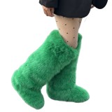 Cross-Border High Imitation Fox Fur Snow Boots Furry Flat Bottom Autumn Winter Warm Fashion Round Toe Hot Girl Over-the-Knee Fur Boots