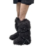 European and American Style Furry Snow Boots for Women Winter 2025 New Warm High Tube Cross Strap Rivet Non-Slip Cotton Shoes