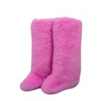 Cross-Border High Imitation Fox Fur Snow Boots Furry Flat Bottom Autumn Winter Warm Fashion Round Toe Hot Girl Over-the-Knee Fur Boots