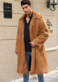 T0794 Autumn Winter New Men's Square Collar Faux Fur Long Coat Men's European and American Foreign Trade In Stock