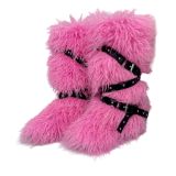 European and American Style Furry Snow Boots for Women Winter 2025 New Warm High Tube Cross Strap Rivet Non-Slip Cotton Shoes