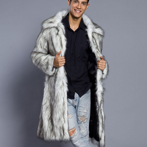 T0794 Autumn Winter New Men's Square Collar Faux Fur Long Coat Men's European and American Foreign Trade In Stock