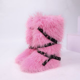 Hot Girl Sexy High Tube Long Boots Snow Boots 2025 New Cross Belt Buckle Fur Long Boots