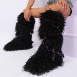 Hot Girl Sexy High Tube Long Boots Snow Boots 2025 New Cross Belt Buckle Fur Long Boots