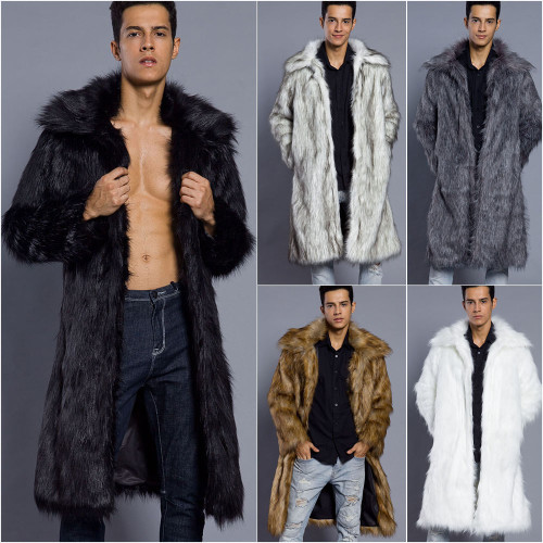 T0794 Autumn Winter New Men's Square Collar Faux Fur Long Coat Men's European and American Foreign Trade In Stock