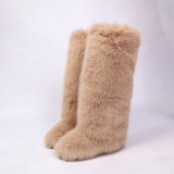 2025 New High Boots Knee-High Snow Boots for Women Warm Faux Fox Fur Boots Y2K Fur Boots