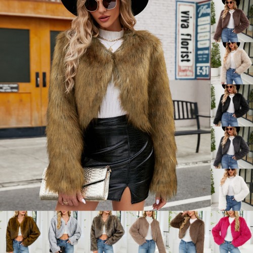 F0588 European and American Cross-Border 2023 Fashion Casual Women's Faux Fur Coat Women's Fur Short Jacket Cheng Juan