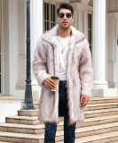 T0794 Autumn Winter New Men's Square Collar Faux Fur Long Coat Men's European and American Foreign Trade In Stock