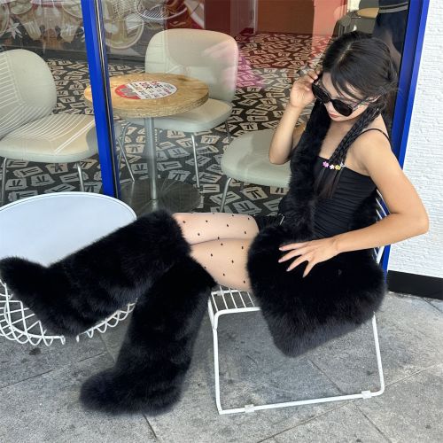 2025 Autumn Winter European and American Cross-Border New Heart-Shaped Tote Bag and Over-the-Knee Long Tube Faux Fur Snow Boots Set