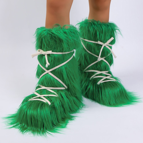 Cross-Border Same Style as Youth 2025 Winter European and American Fashion Space Boots Furry Style Moon Boots Snow Boots Women's Fleece-Lined