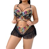 New European and American cross-border plus-size fashion casual women's sexy nightgown with colorful embroidery and print, backless strap dress