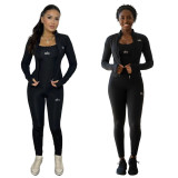 Cardigan jacket, color-blocked camisole two-piece set, three-piece set, new stylish letter-embroidered fashion top, yoga