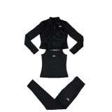Cardigan jacket, color-blocked camisole two-piece set, three-piece set, new stylish letter-embroidered fashion top, yoga