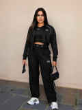 Embroidered letter zipper sweatshirt, multi-pocket jogger pants, casual sports three-piece set, cross-border Amazon sports suit