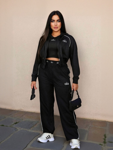 Embroidered letter zipper sweatshirt, multi-pocket jogger pants, casual sports three-piece set, cross-border Amazon sports suit