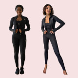 Cardigan jacket, color-blocked camisole two-piece set, three-piece set, new stylish letter-embroidered fashion top, yoga