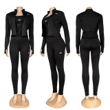 Cardigan jacket, color-blocked camisole two-piece set, three-piece set, new stylish letter-embroidered fashion top, yoga